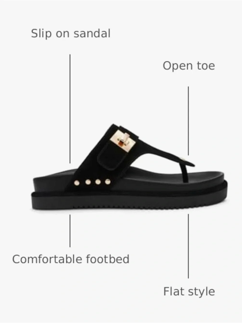 New Steve Madden Black Suede Toe-Post Sandals with Gold Hardware - Picture 4 of 10